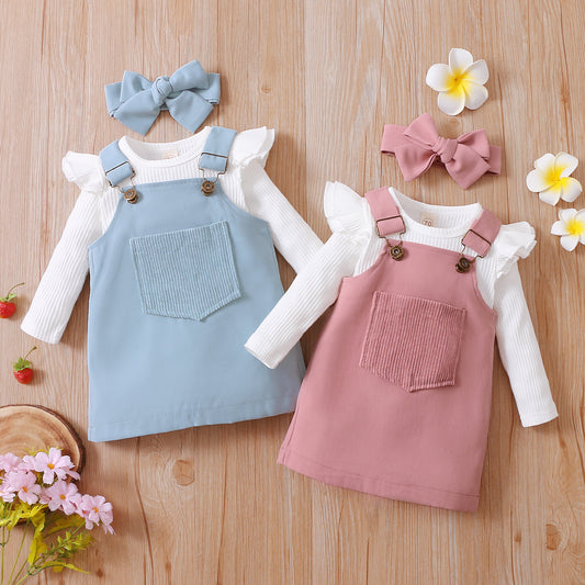 Ensemble de vêtements d'automne pour bébés filles, manches longues unies