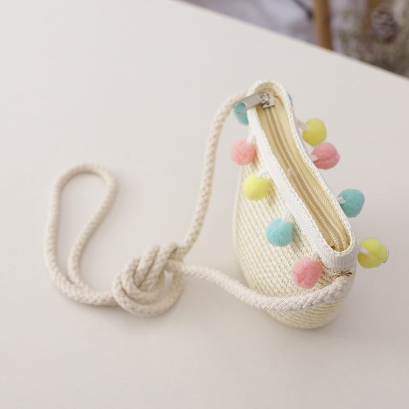 Petit ensemble de chapeau de paille et sac pour enfants de couleur unie
