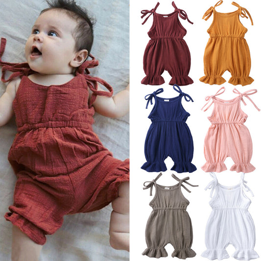 Nouveautés Bébé Filles Tout-petits Sans Manches Solide Barboteuse Combinaison Tenue