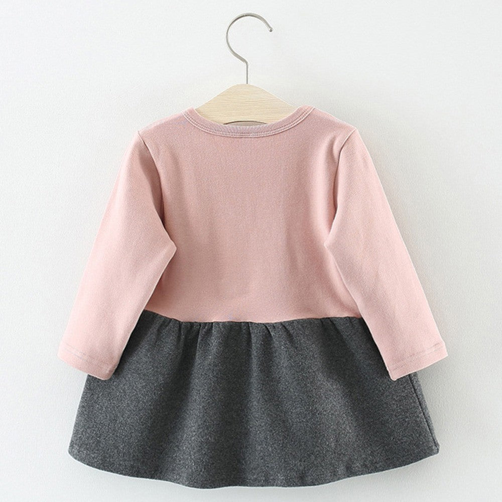 Robe pour bébé à manches longues avec imprimé nœud et tête de chat de dessin animé