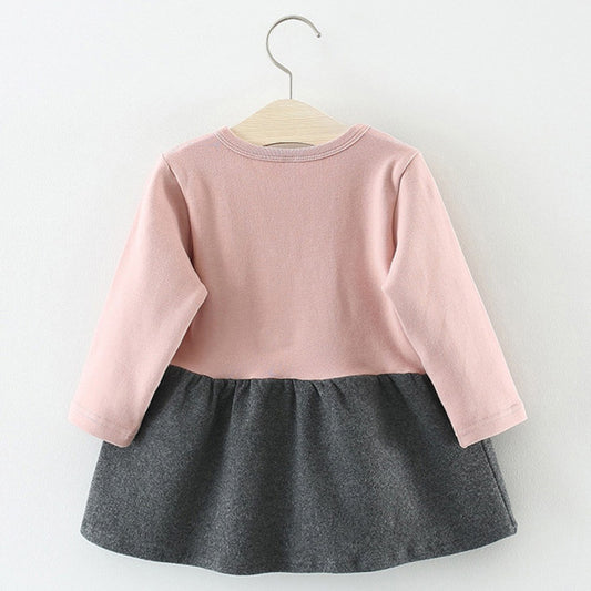 Robe pour bébé à manches longues avec imprimé nœud et tête de chat de dessin animé