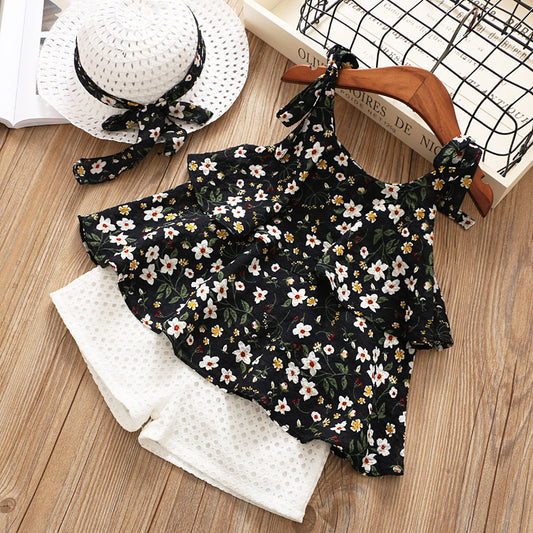 Ensemble deux pièces en mousseline avec chapeau, style cool pour jeune fille