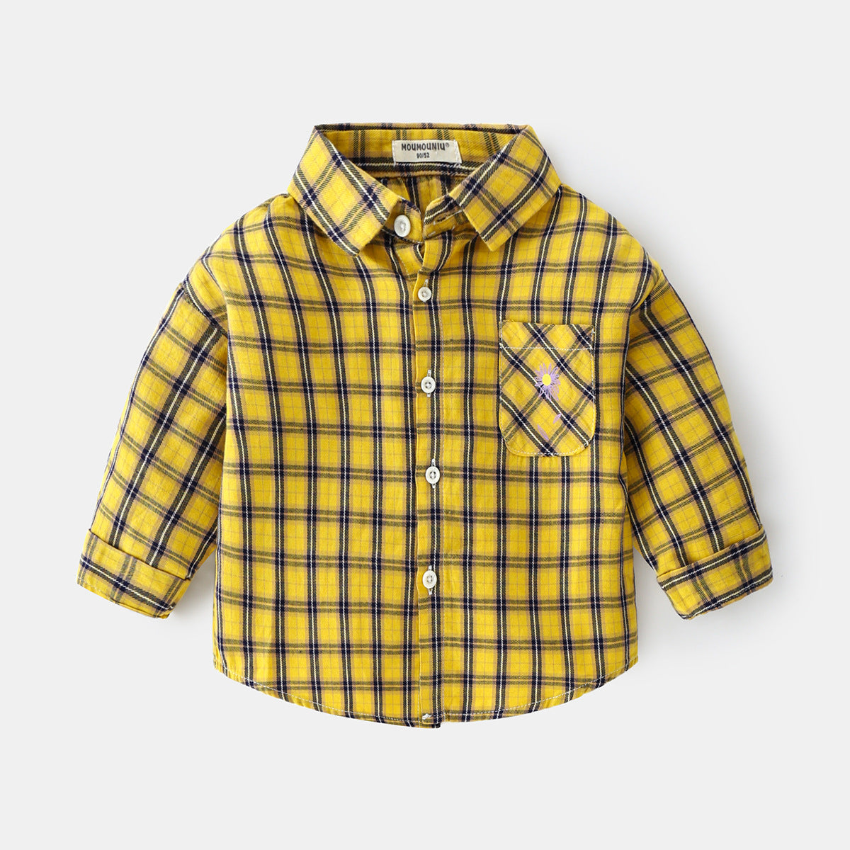 Chemise à carreaux à manches longues et revers de voiture pour nouveau-né garçon