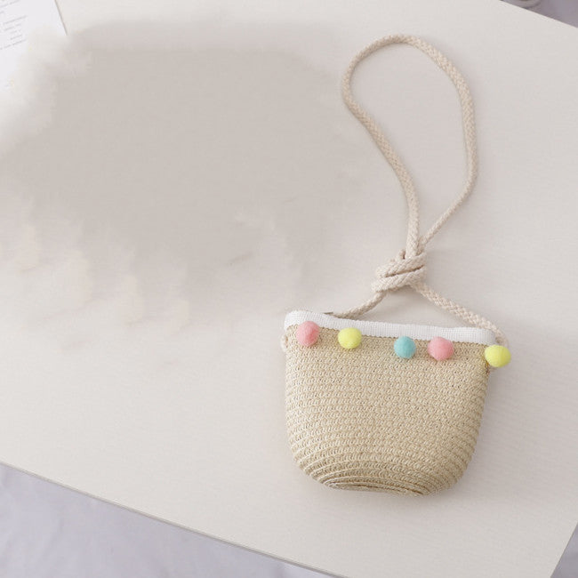 Petit ensemble de chapeau de paille et sac pour enfants de couleur unie