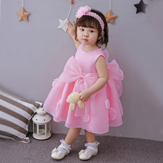 Robe de princesse Printemps et Été pour bébé fille | Robe de demoiselle d'honneur rose à fleurs