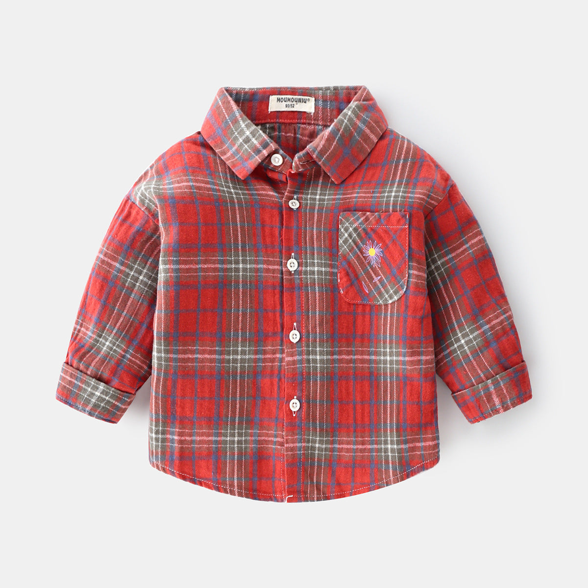 Chemise à carreaux à manches longues et revers de voiture pour nouveau-né garçon