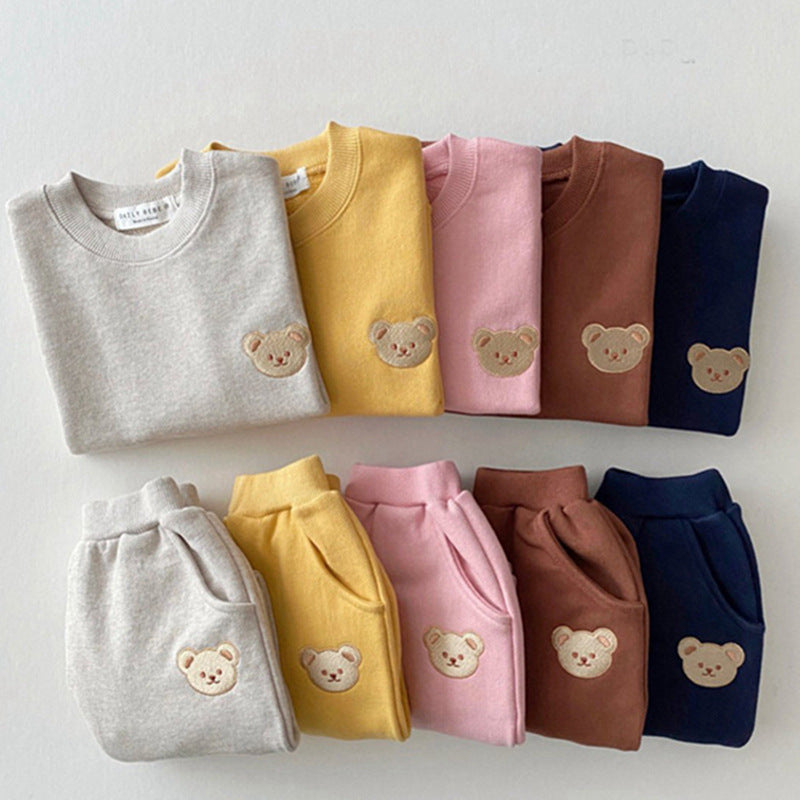 Ensemble de survêtement en coton avec pull ourson pour bébé nouveau-né | Tenue de sport deux pièces motif dessin animé