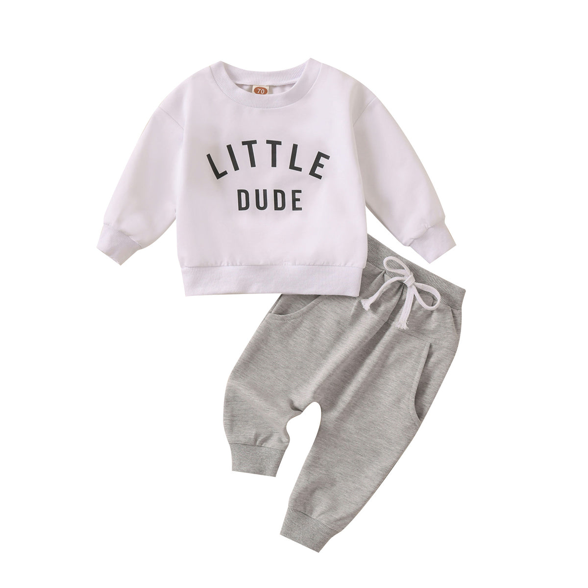 Children Round Neck Letter Print Top Solid Color Trousers