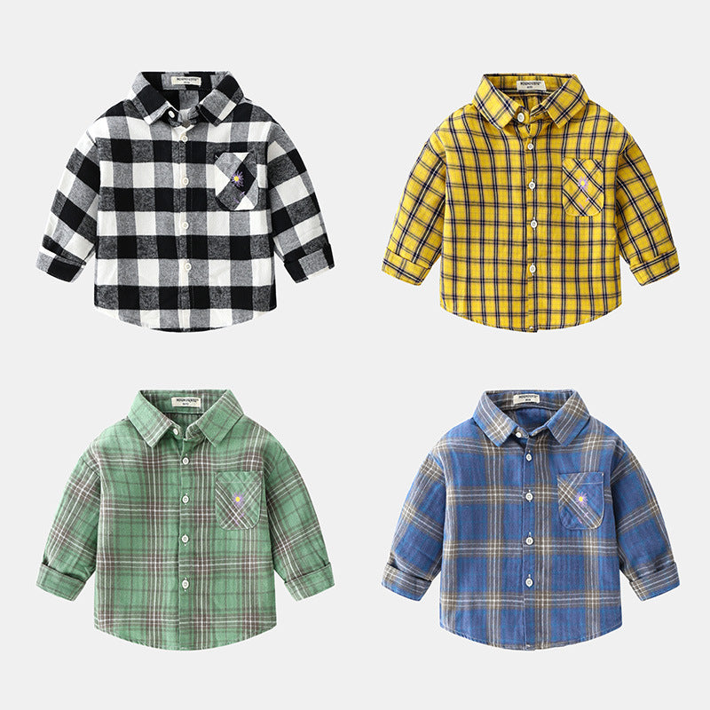 Chemise à carreaux à manches longues et revers de voiture pour nouveau-né garçon
