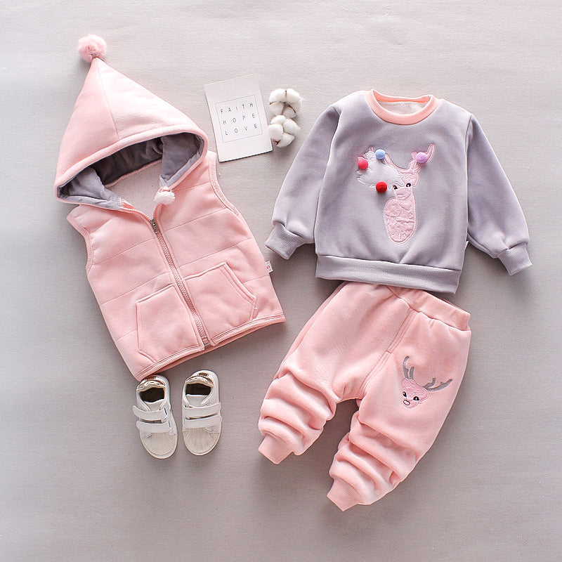 Boys’ Winter Clothing Set Thickened 3-Piece Baby Outfit