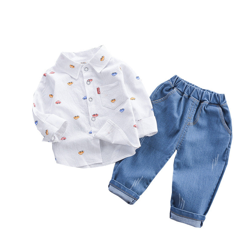 Vêtements pour enfants automne style coréen, vêtements d'automne, chemise décontractée, ensemble deux pièces pour garçon
