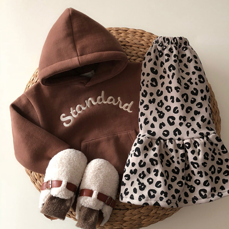 Children's Clothing  Korean Fan Letters Casual Hooded Pullover Fleece Sweater