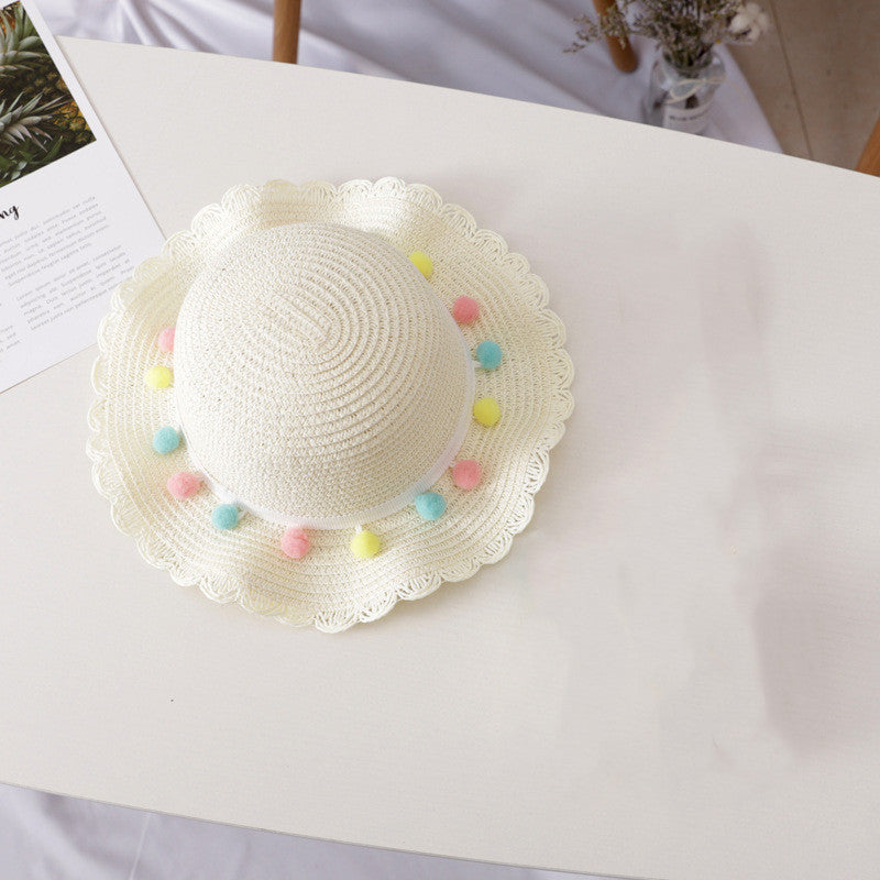 Petit ensemble de chapeau de paille et sac pour enfants de couleur unie