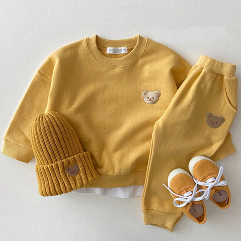 Ensemble de survêtement en coton avec pull ourson pour bébé nouveau-né | Tenue de sport deux pièces motif dessin animé