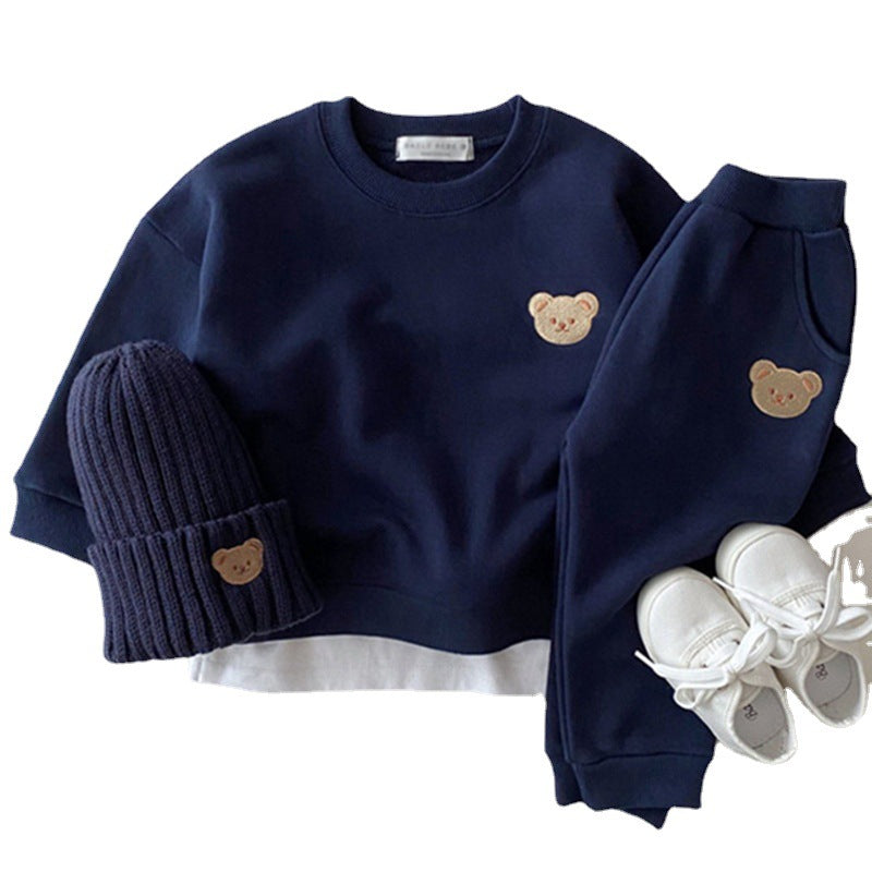 Ensemble de survêtement en coton avec pull ourson pour bébé nouveau-né | Tenue de sport deux pièces motif dessin animé