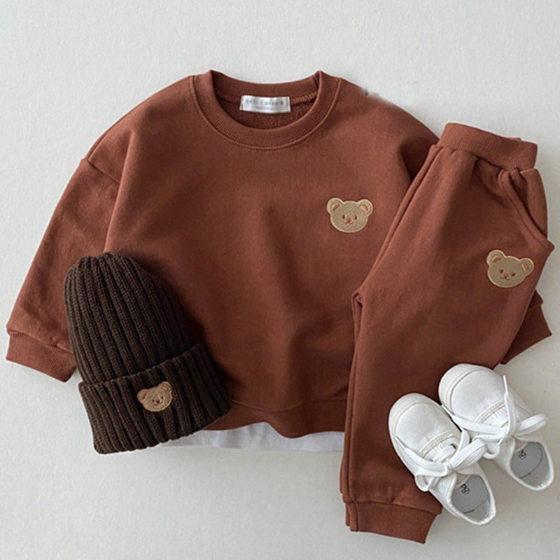 Ensemble de survêtement en coton avec pull ourson pour bébé nouveau-né | Tenue de sport deux pièces motif dessin animé