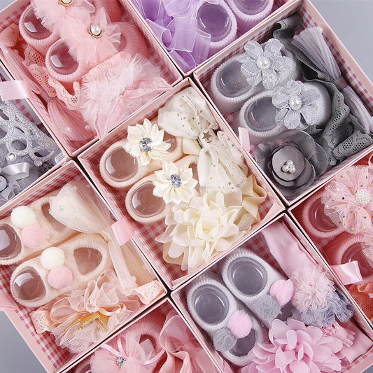 Coffret cadeau d'accessoires pour cheveux, chaussettes et chaussures de nouveau-né
