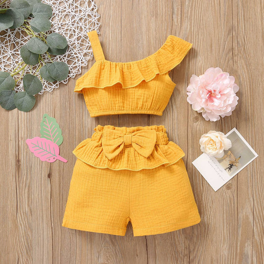 Ensemble bébé fille à bretelles de couleur unie