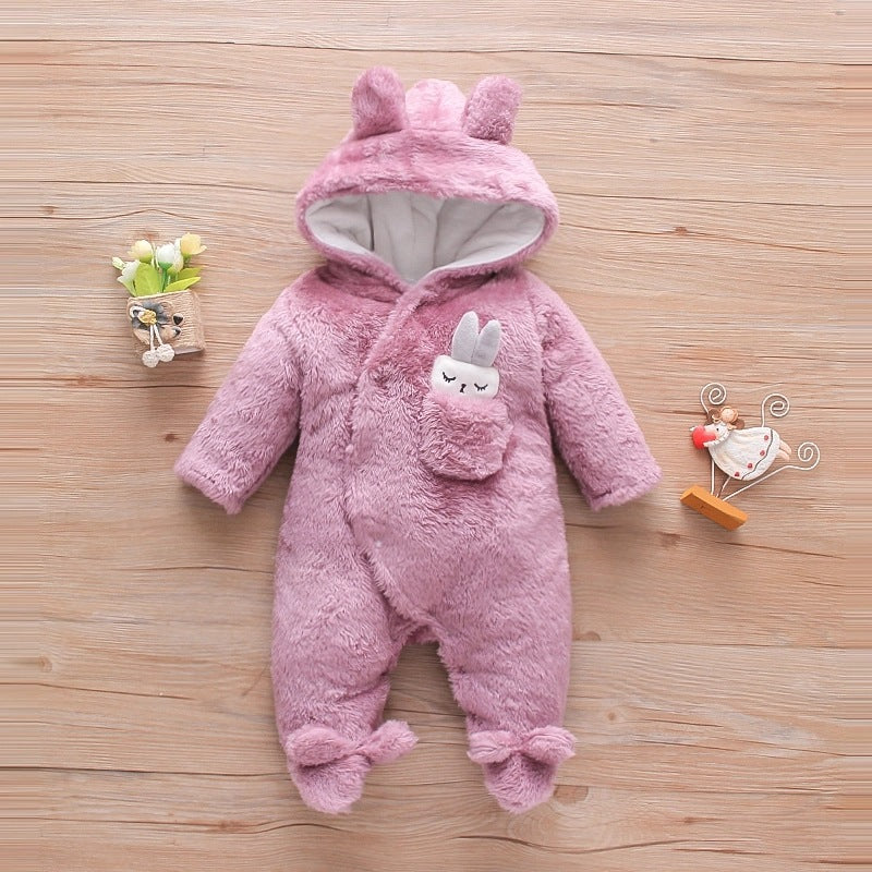 Combinaison bébé en velours de coton épais uni motif dessin animé