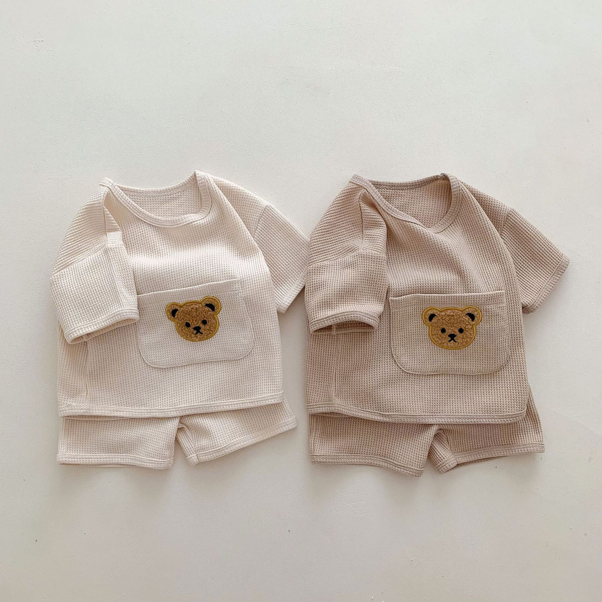 Combinaison bébé unisexe pour l'été deux pièces en tissu gaufré