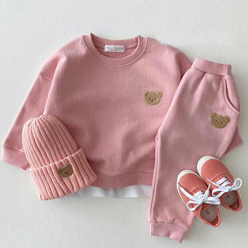 Ensemble de survêtement en coton avec pull ourson pour bébé nouveau-né | Tenue de sport deux pièces motif dessin animé