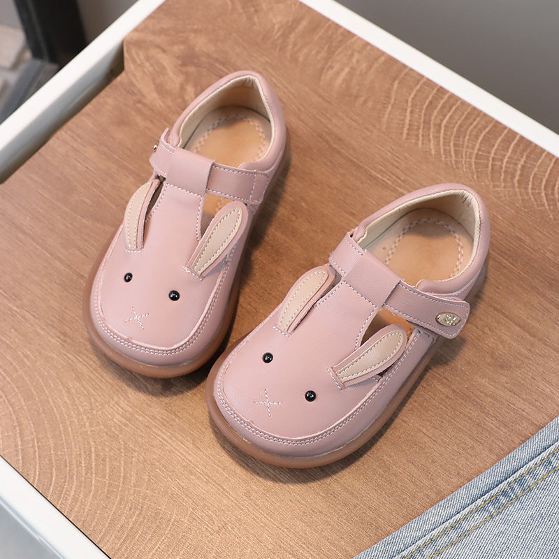 Chaussures en cuir souple avec motif dessin animé pour filles