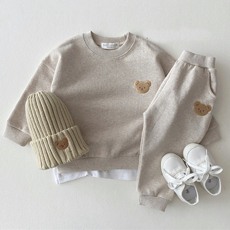 Ensemble de survêtement en coton avec pull ourson pour bébé nouveau-né | Tenue de sport deux pièces motif dessin animé