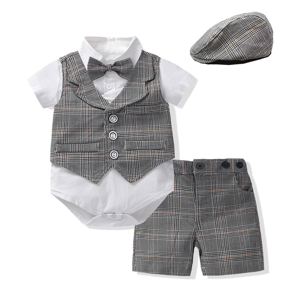 Bébé Garçon Costume Gentleman Barboteuse Gilet Short Nœud Papillon