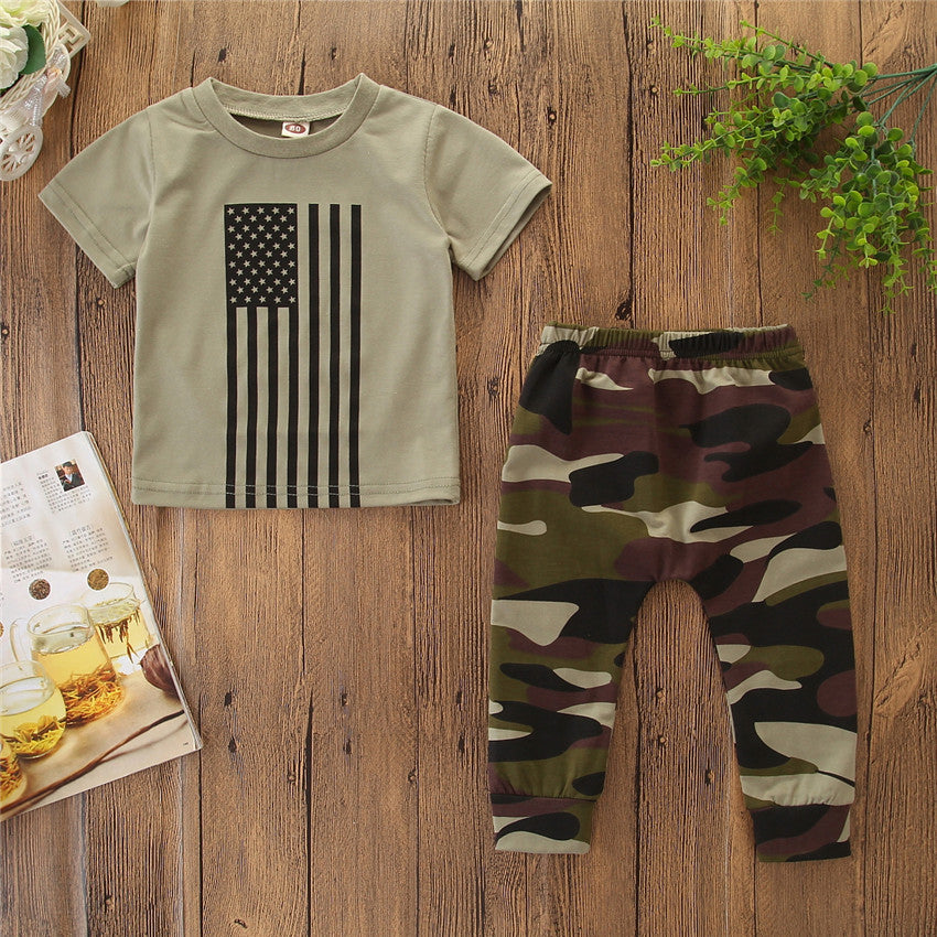 Costume pour petits garçons été Vêtements pour hommes Ensemble camouflage drapeau Jour de l'Indépendance