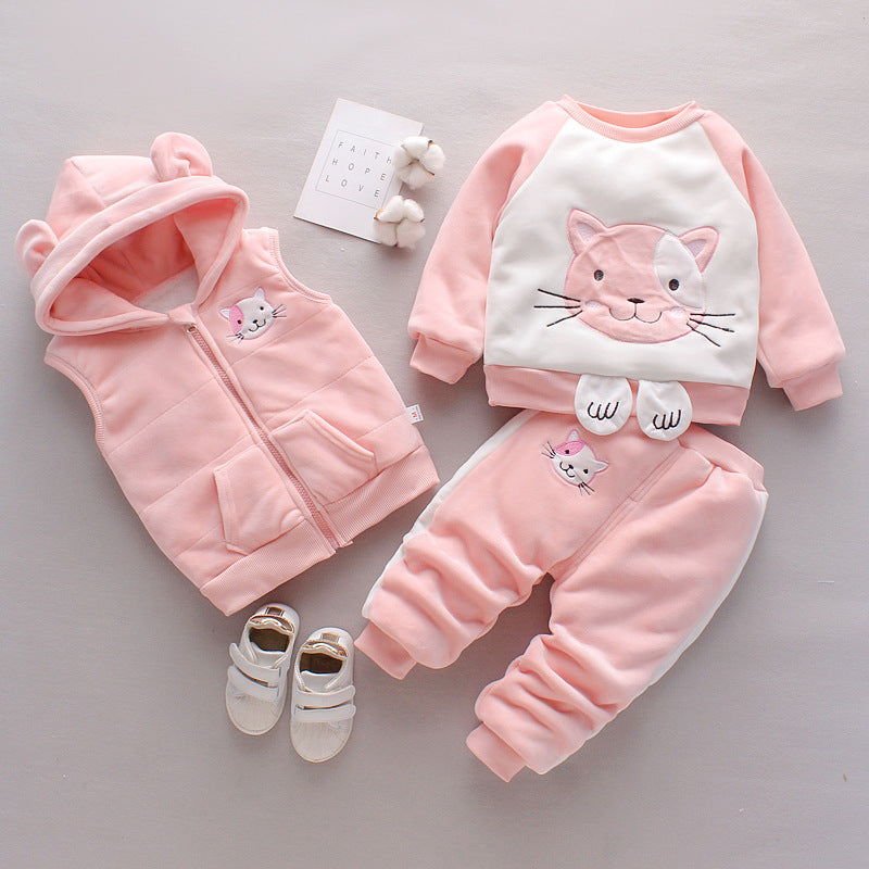 Boys’ Winter Clothing Set Thickened 3-Piece Baby Outfit