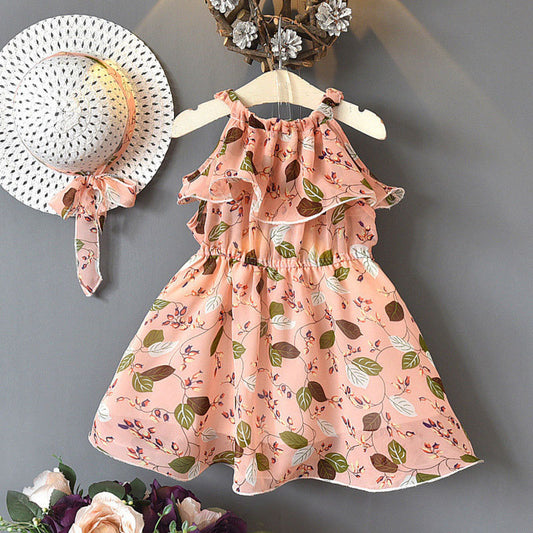 Robes Filles Enfant Feuille Mousseline Sans Manches Vacances Bohème