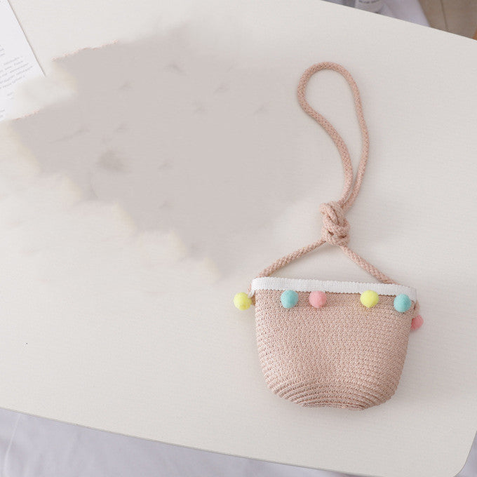 Petit ensemble de chapeau de paille et sac pour enfants de couleur unie