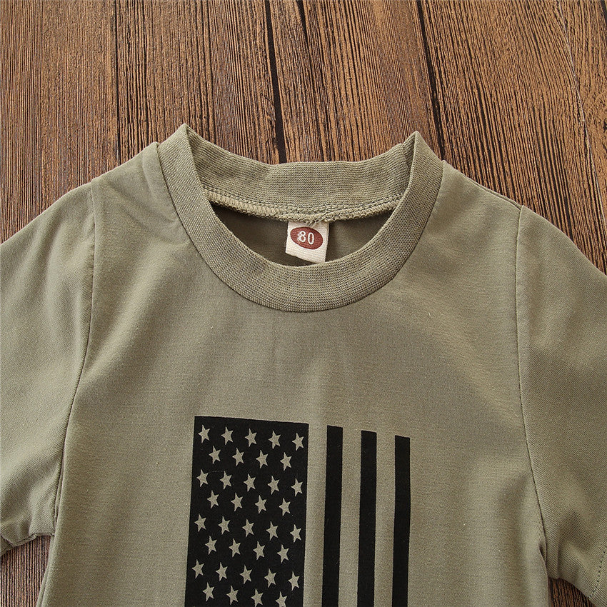 Costume pour petits garçons été Vêtements pour hommes Ensemble camouflage drapeau Jour de l'Indépendance