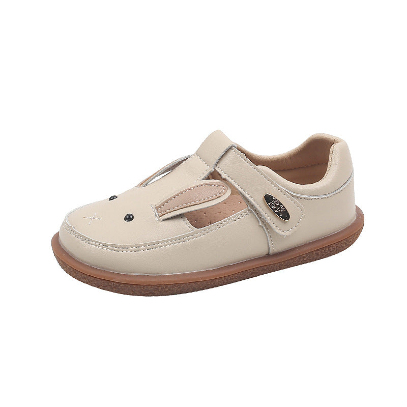 Chaussures en cuir souple avec motif dessin animé pour filles