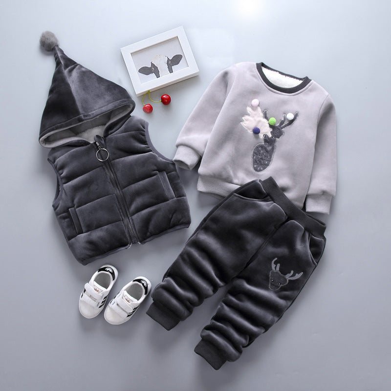 Boys’ Winter Clothing Set Thickened 3-Piece Baby Outfit