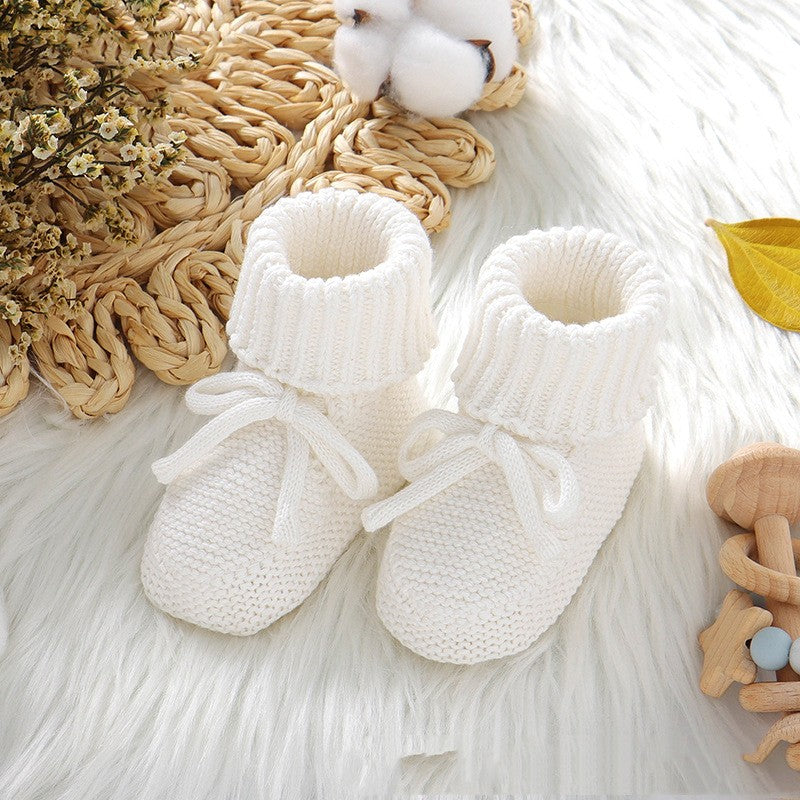 Chaussures tricotées pour bébé, couleur unie avec nœud mignon