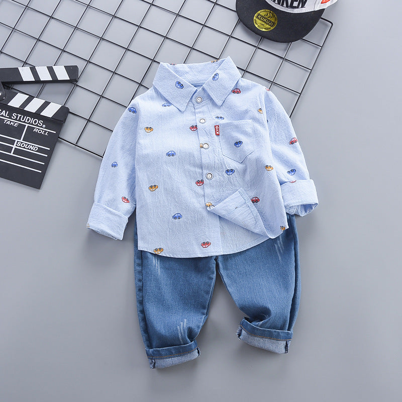 Vêtements pour enfants automne style coréen, vêtements d'automne, chemise décontractée, ensemble deux pièces pour garçon