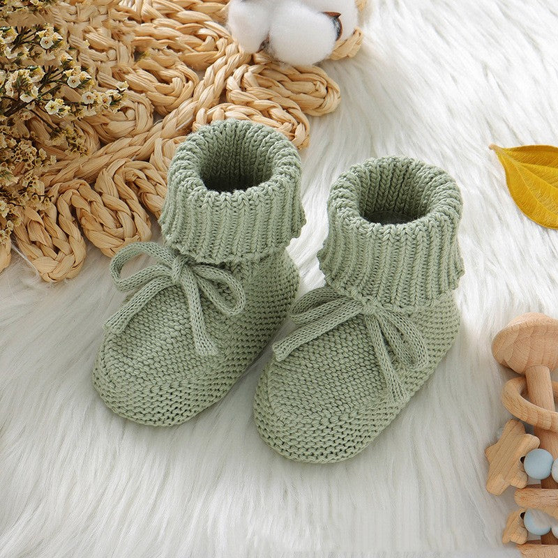 Chaussures tricotées pour bébé, couleur unie avec nœud mignon