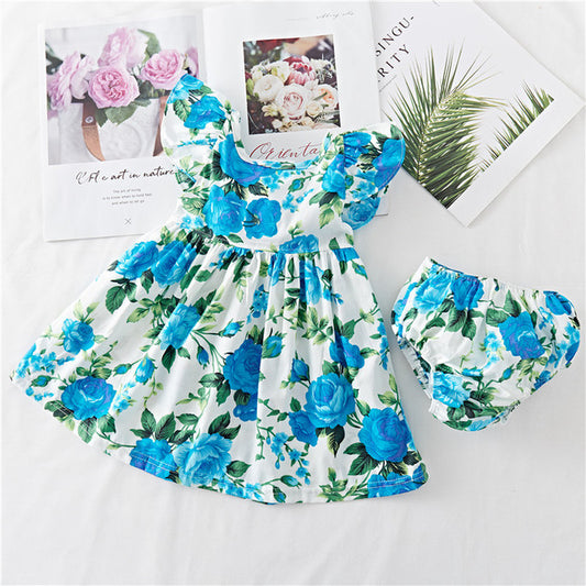 Robe à volants en coton imprimée de fleurs pour bébé