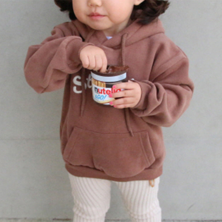Children's Clothing  Korean Fan Letters Casual Hooded Pullover Fleece Sweater