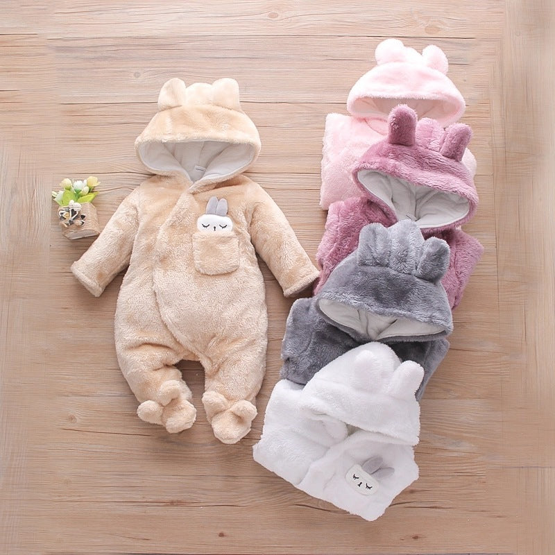 Combinaison bébé en velours de coton épais uni motif dessin animé