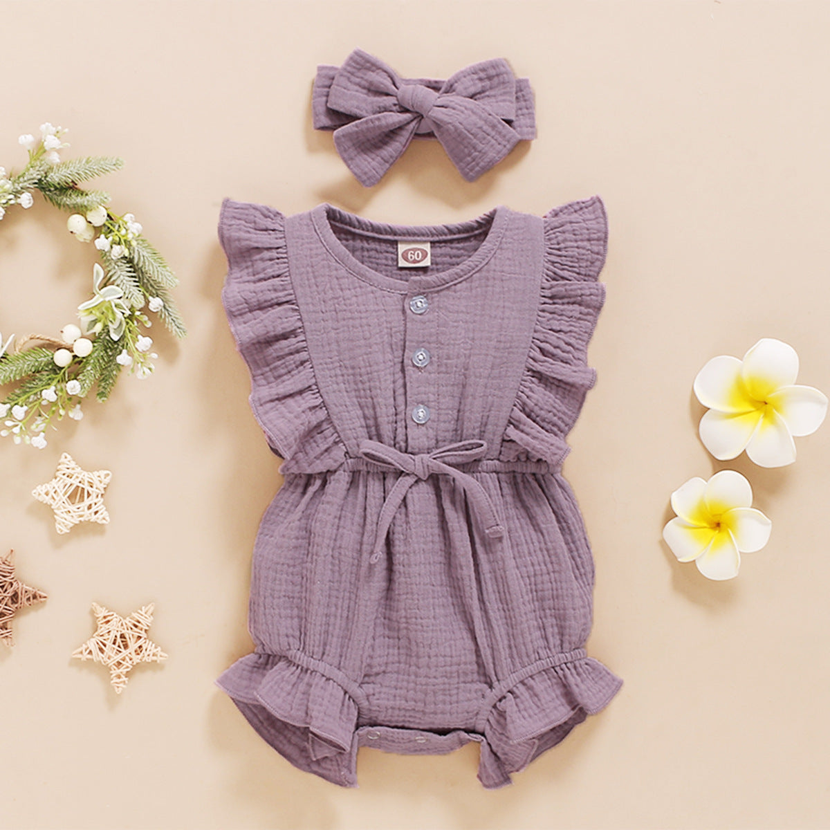 Barboteuse américaine sans manches de couleur unie et personnalisée pour bébé fille