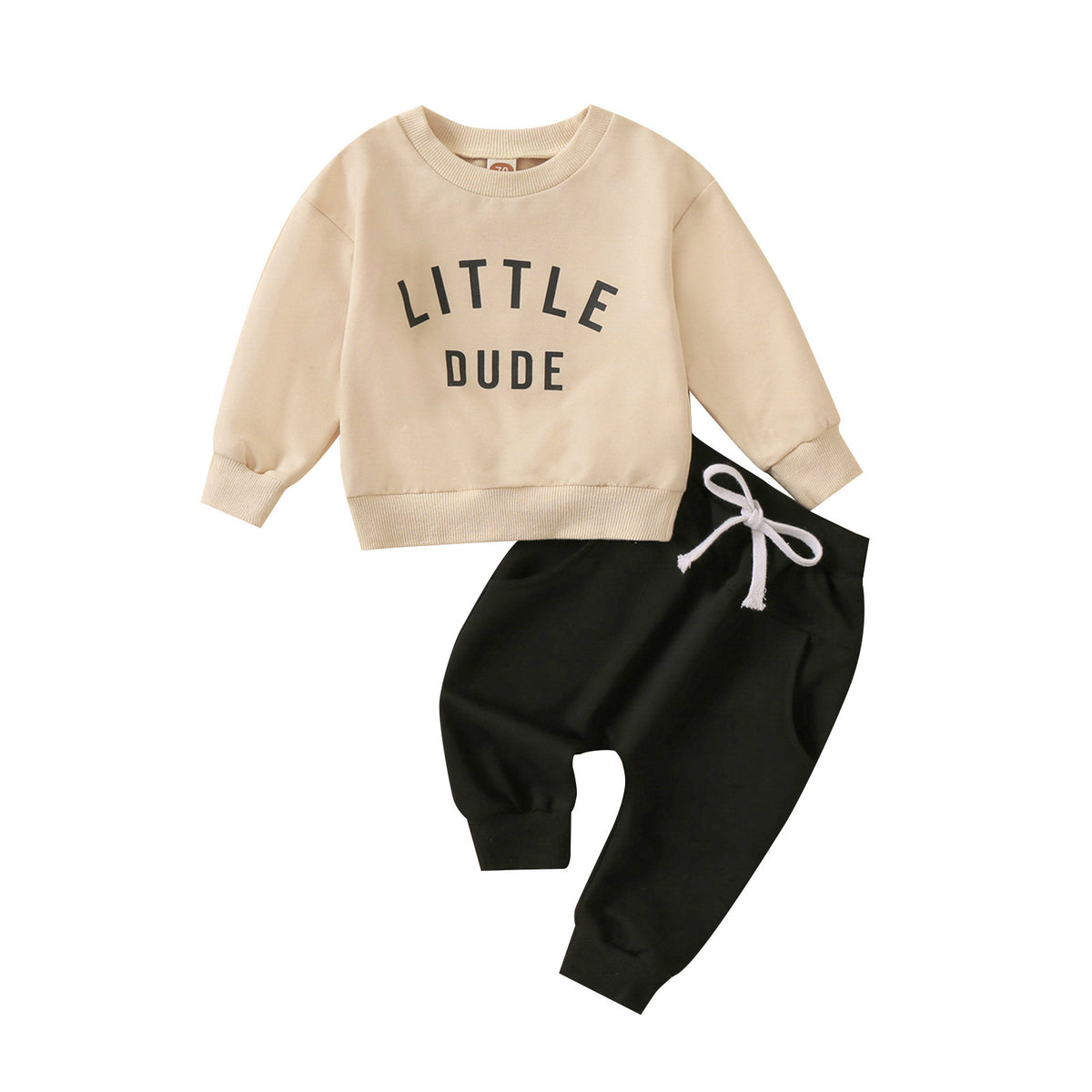 Children Round Neck Letter Print Top Solid Color Trousers