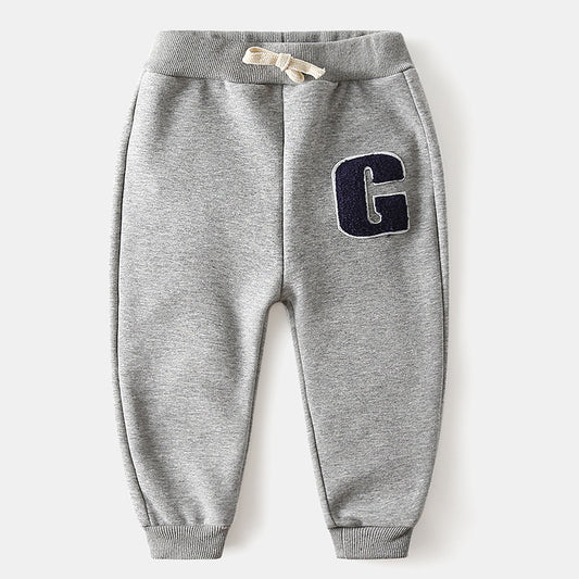 Pantalon épais brodé de lettres en velours pour bébé, pantalon chaud