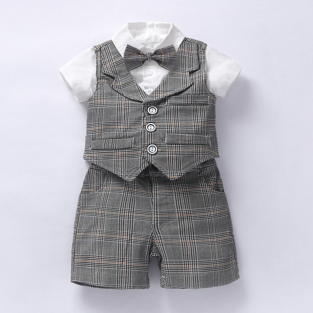 Bébé Garçon Costume Gentleman Barboteuse Gilet Short Nœud Papillon