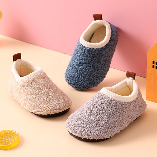 Fleece-lined Children's Non-slip Sole Thickened Autumn And Winter New Cotton Slippers