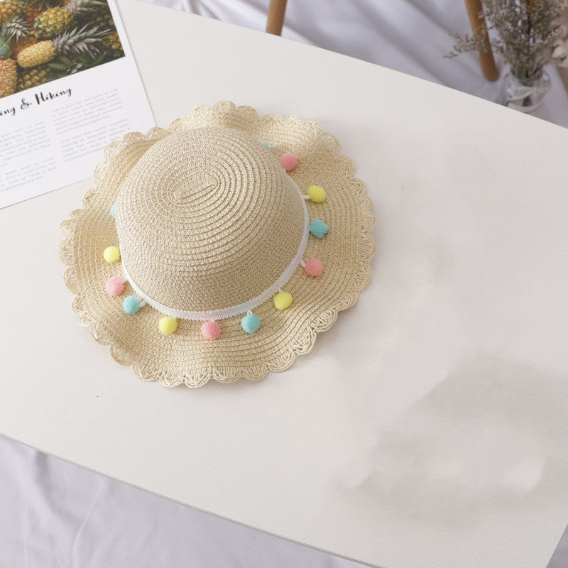 Petit ensemble de chapeau de paille et sac pour enfants de couleur unie