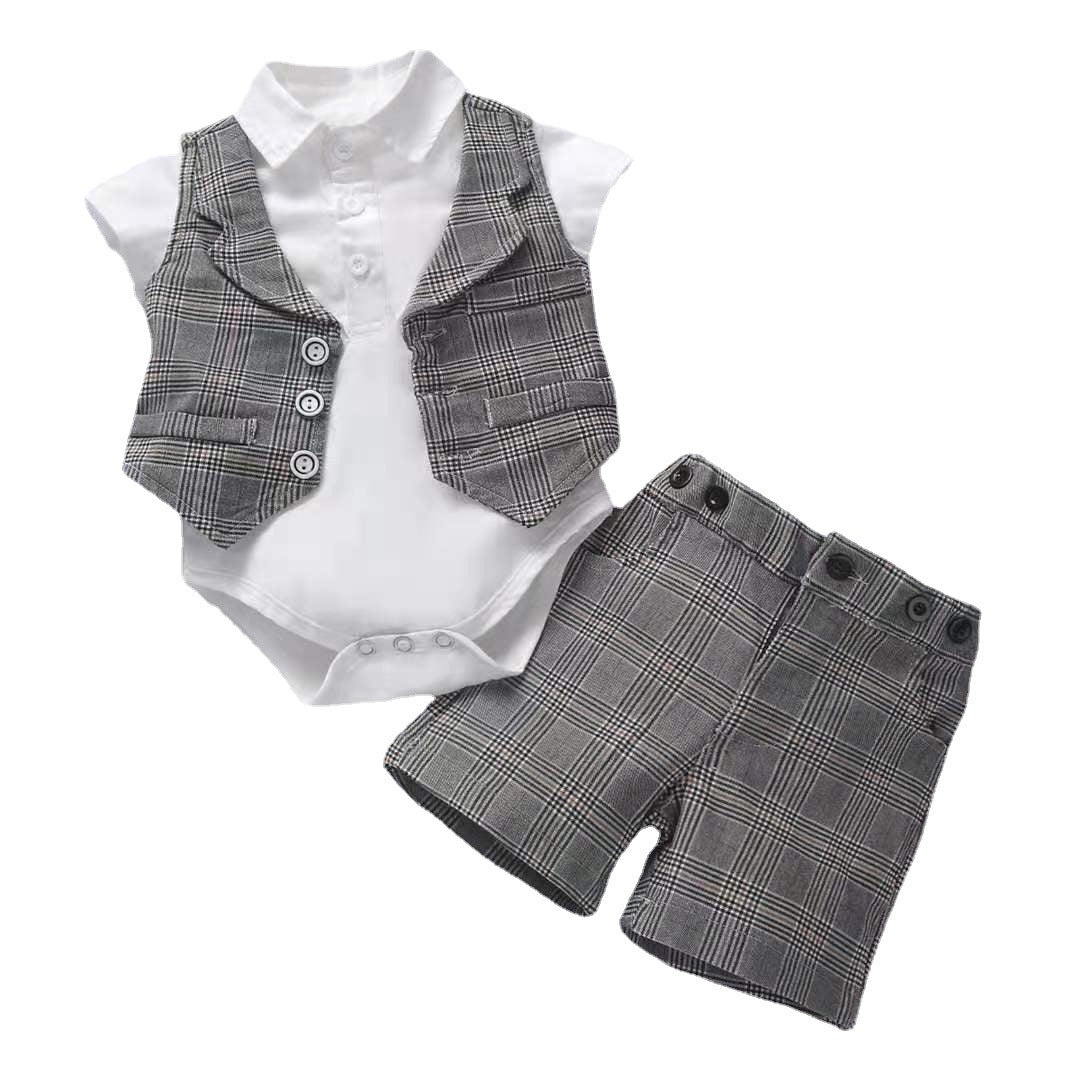 Bébé Garçon Costume Gentleman Barboteuse Gilet Short Nœud Papillon
