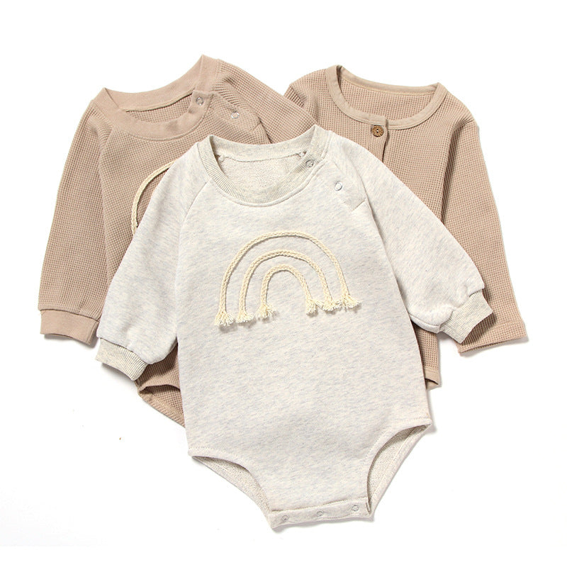 Barboteuse bébé à manches longues gaufrée – Brodé