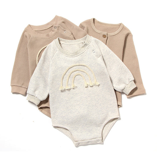 Baby Waffle Long-Sleeve Romper – Embroidered